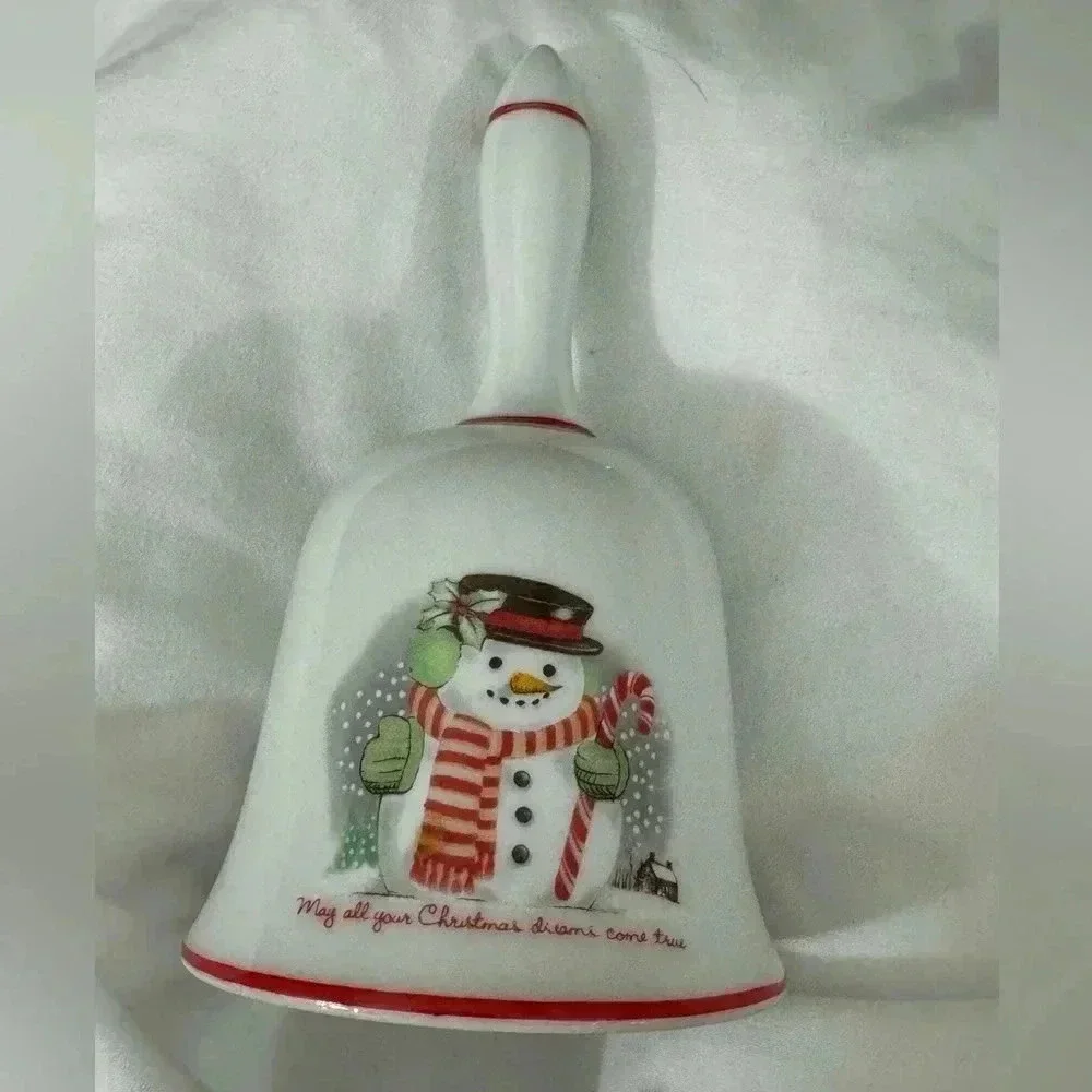 Vintage Snowman Christmas Porcelian Bell NIB  Cottagecore Classic Holiday Decor